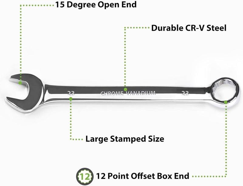 COYAGRIP 23mm Wrench, Industrial Grade Spanner, Combination Wrenches Metric with 12-Point Box End, 15-Degree Offset, 23mm Wrenches Chrome Vanadium Steel Mirror Polished - Image 2